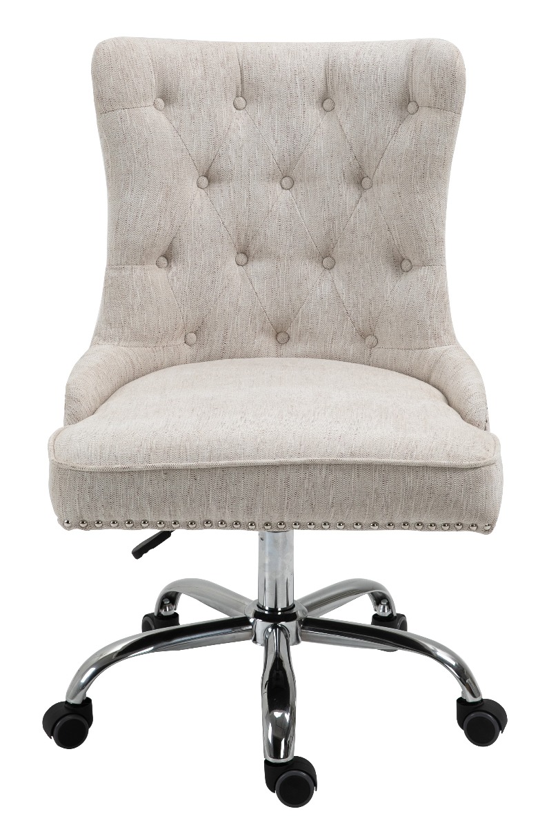 Linen Fabric Upholstered Tufted Home Office Chair with Studs-Beige