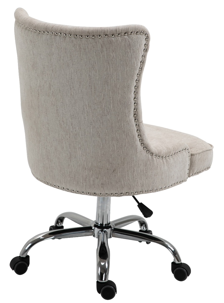 Linen Fabric Upholstered Tufted Home Office Chair with Studs-Beige