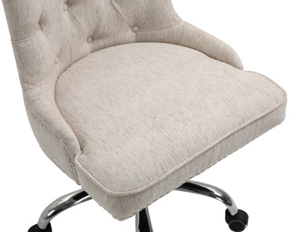 Linen Fabric Upholstered Tufted Home Office Chair with Studs-Beige
