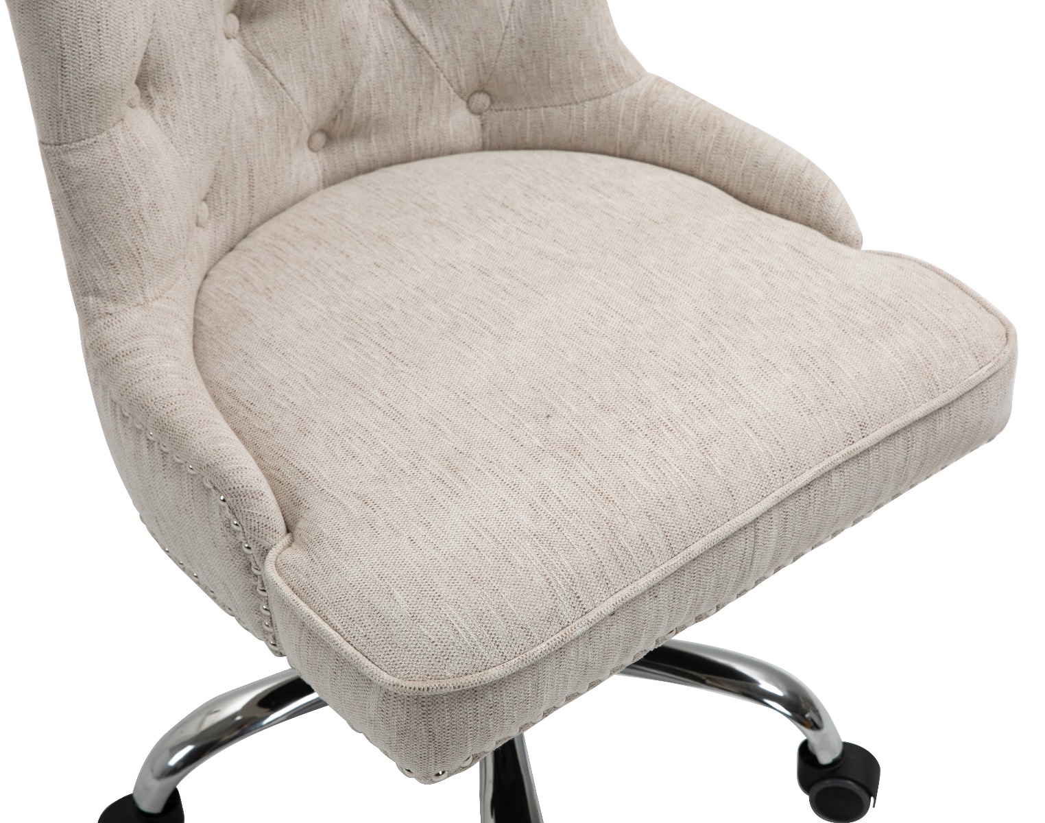 Linen Fabric Upholstered Tufted Home Office Chair with Studs-Beige