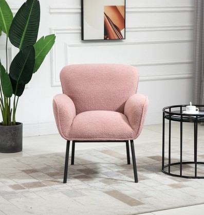 Pink Boucle Armchair Lounge Chair Accent Retro Armchairs
