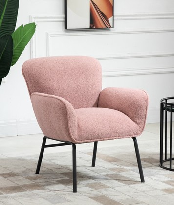 Pink Boucle Armchair Lounge Chair Accent Retro Armchairs