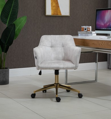 Beige Striped Velvet Fabric Upholstered Office Chair Home Office Chair