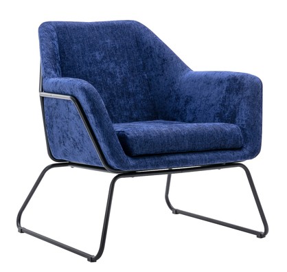 Navy Blue Linen Armchair Lounge Chair Accent Retro Armchair Sled Base