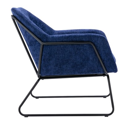 Navy Blue Linen Armchair Lounge Chair Accent Retro Armchair Sled Base