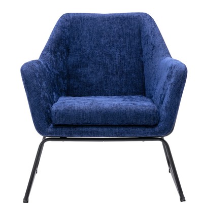 Navy Blue Linen Armchair Lounge Chair Accent Retro Armchair Sled Base