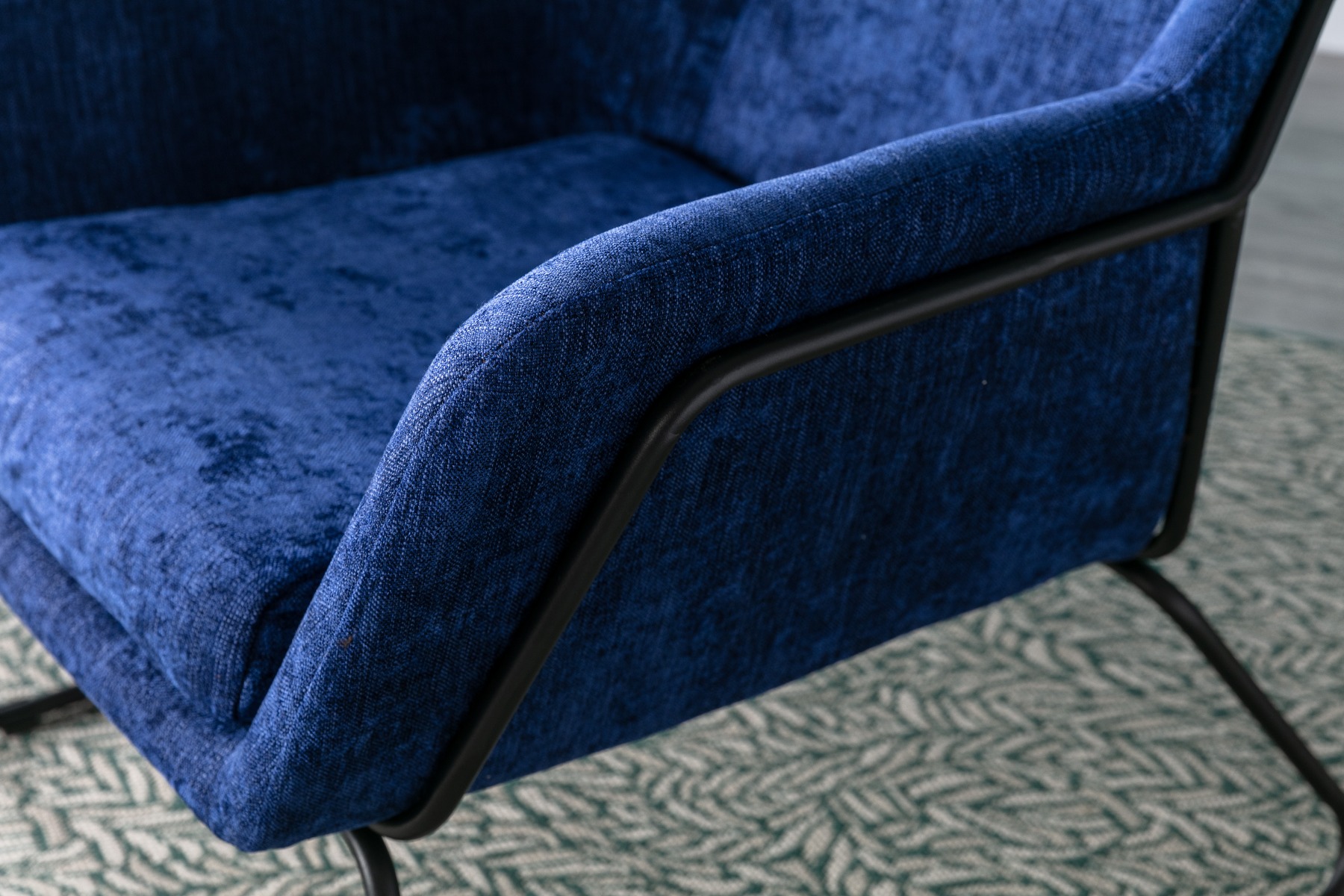 Navy Blue Linen Armchair Lounge Chair Accent Retro Armchair Sled Base