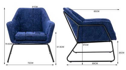 Navy Blue Linen Armchair Lounge Chair Accent Retro Armchair Sled Base