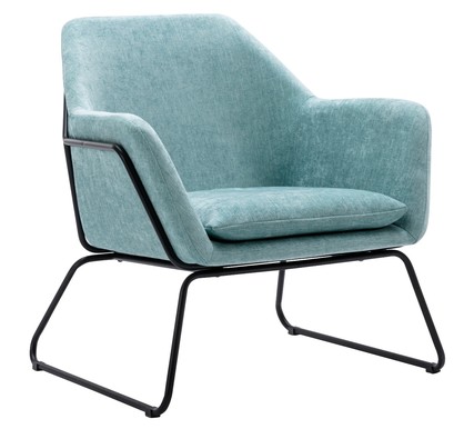 Blue Linen Armchair Lounge Chair Accent Retro Armchair Sled Base