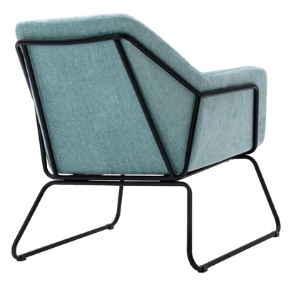 Blue Linen Armchair Lounge Chair Accent Retro Armchair Sled Base