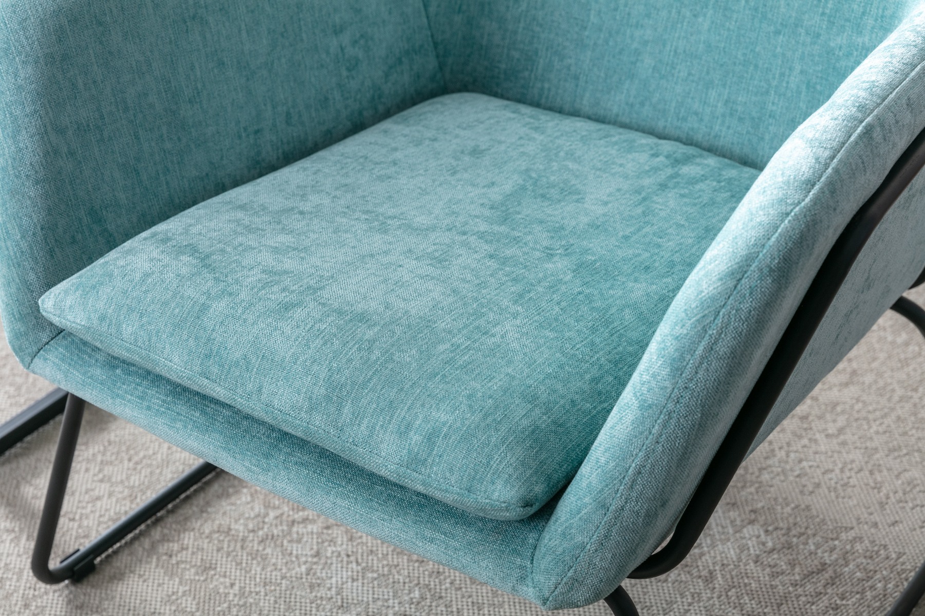 Blue Linen Armchair Lounge Chair Accent Retro Armchair Sled Base