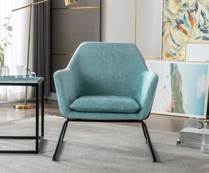 Blue Linen Armchair Lounge Chair Accent Retro Armchair Sled Base