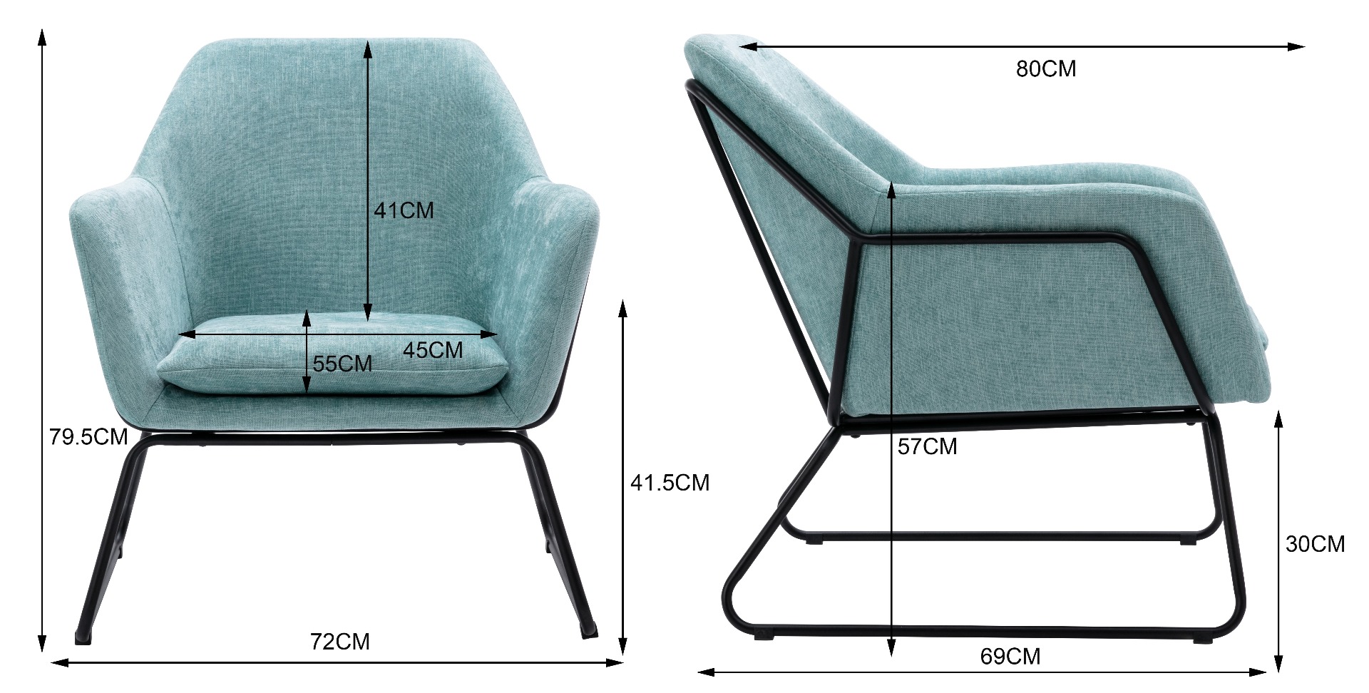 Blue Linen Armchair Lounge Chair Accent Retro Armchair Sled Base