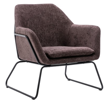 Black Brown Linen Armchair Lounge Chair Accent Retro Armchair Sled Base