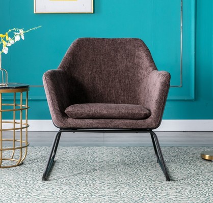 Black Brown Linen Armchair Lounge Chair Accent Retro Armchair Sled Base