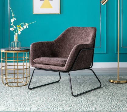 Black Brown Linen Armchair Lounge Chair Accent Retro Armchair Sled Base