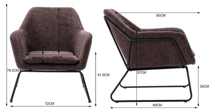 Black Brown Linen Armchair Lounge Chair Accent Retro Armchair Sled Base