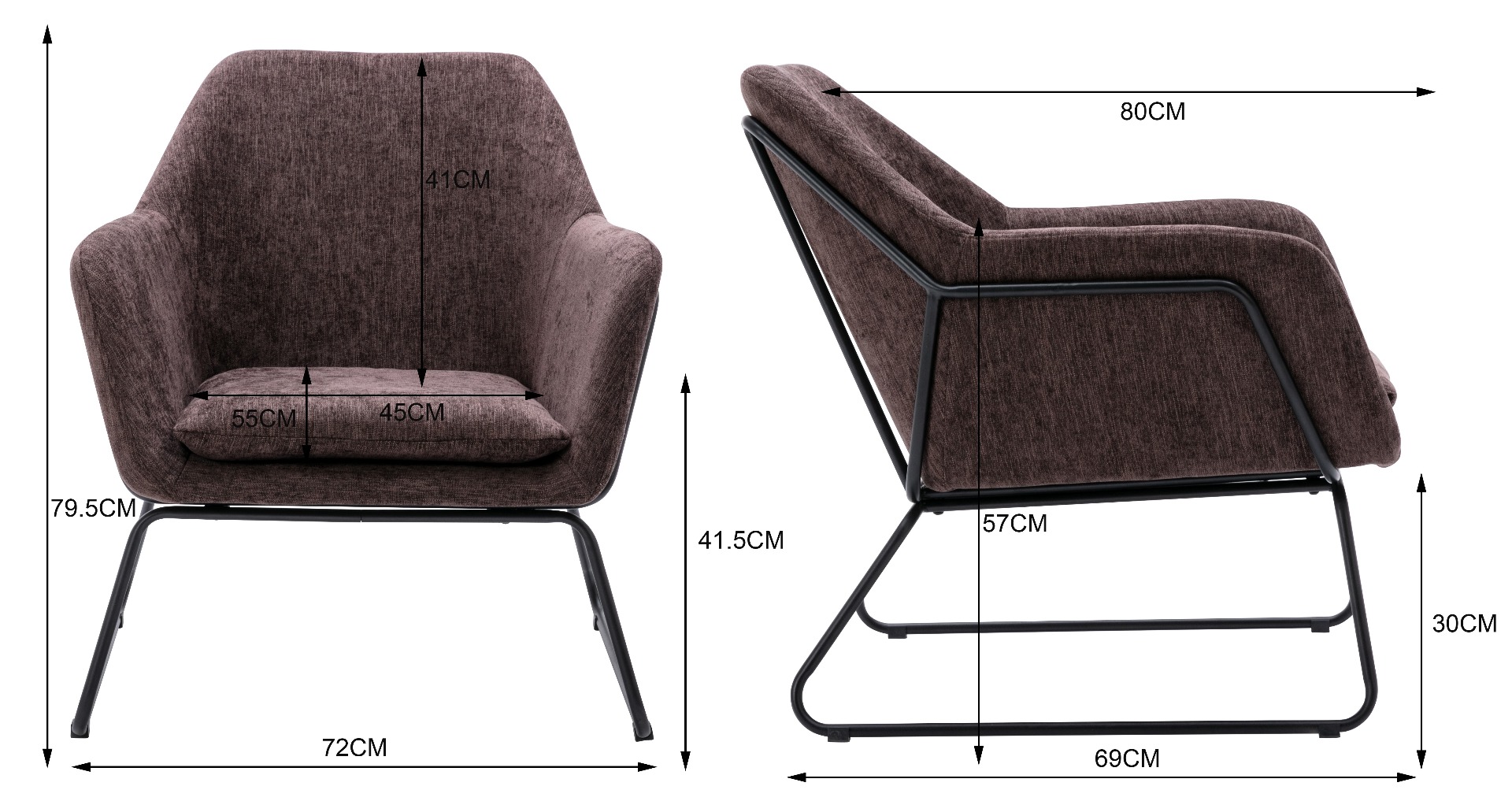 Black Brown Linen Armchair Lounge Chair Accent Retro Armchair Sled Base
