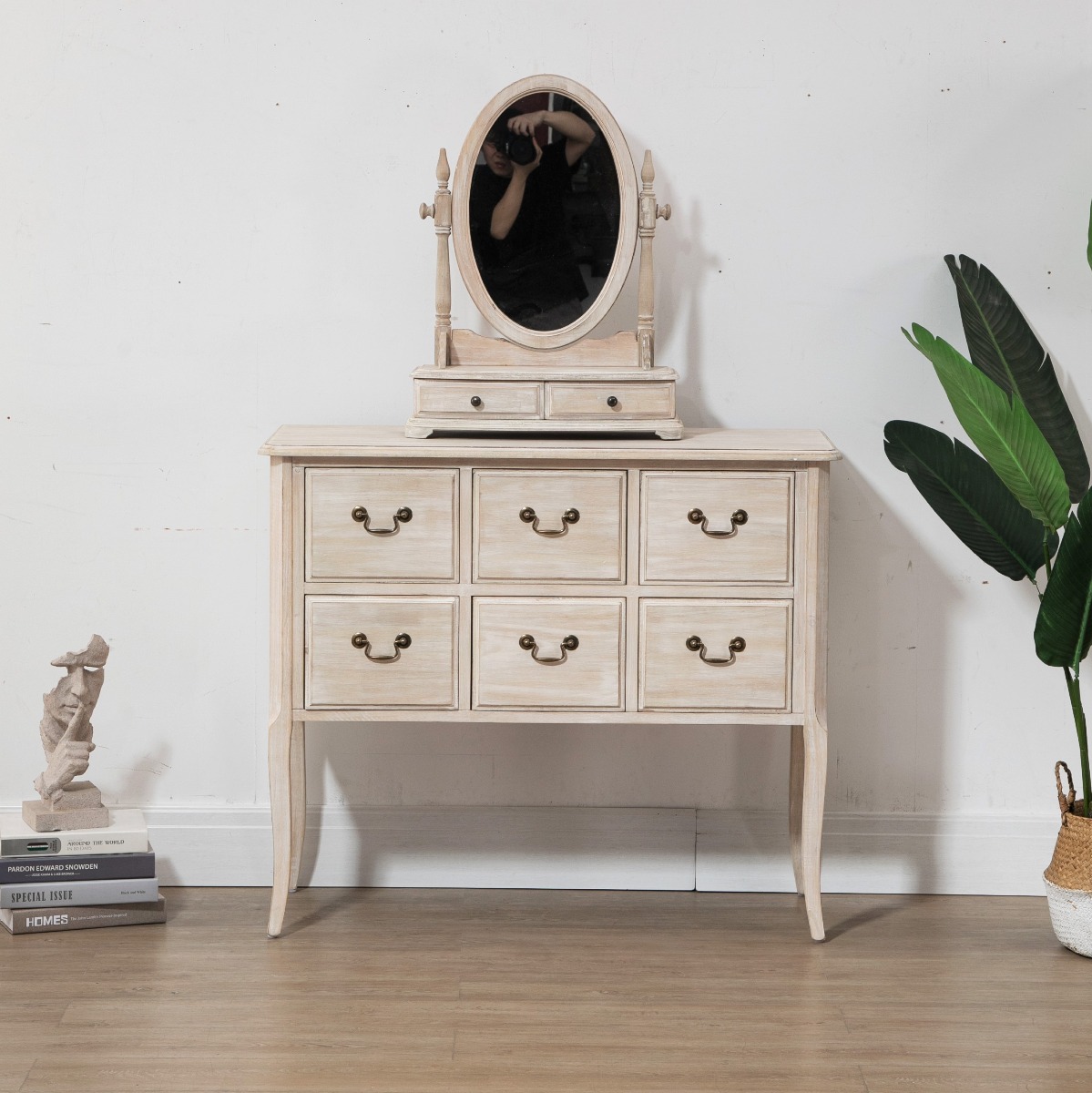 French Provincial Wash White Dressing Unit with Mirror