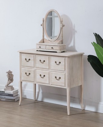 French Provincial Wash White Dressing Unit with Mirror