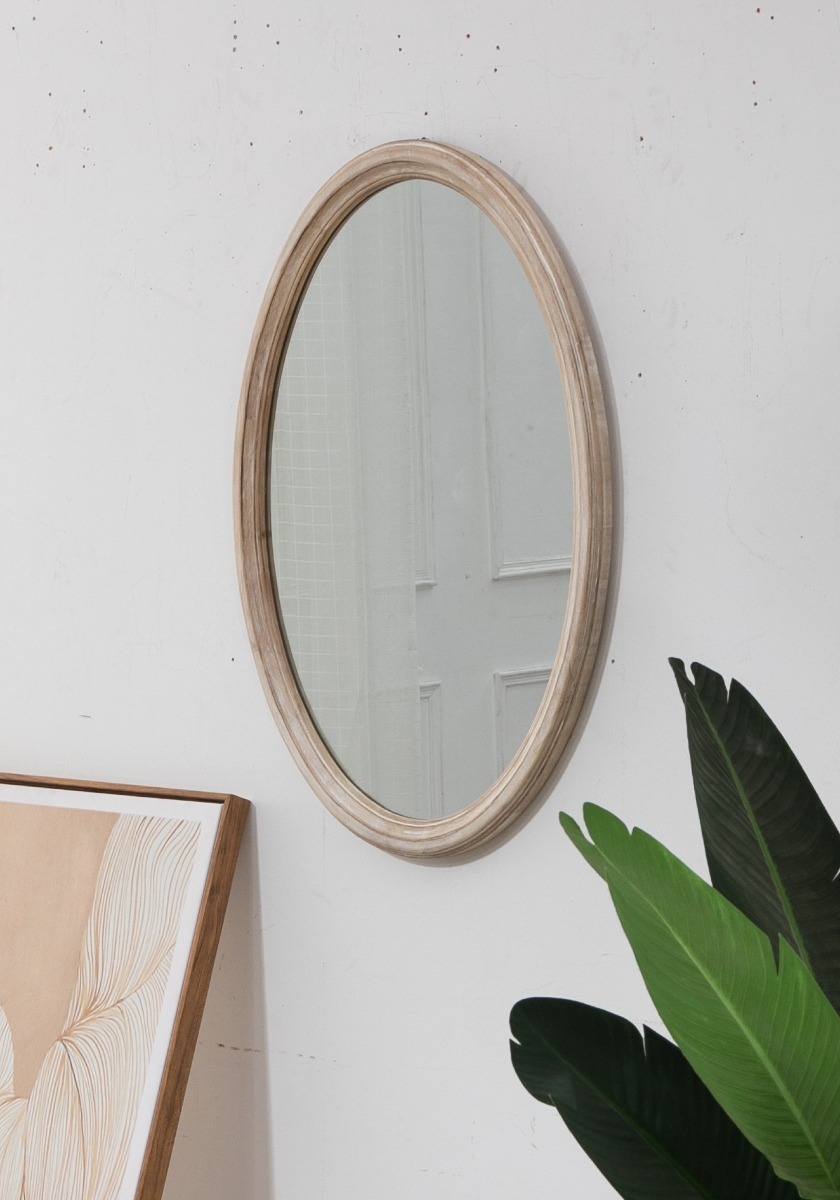 French Provincial Oval Mirror in Wash White