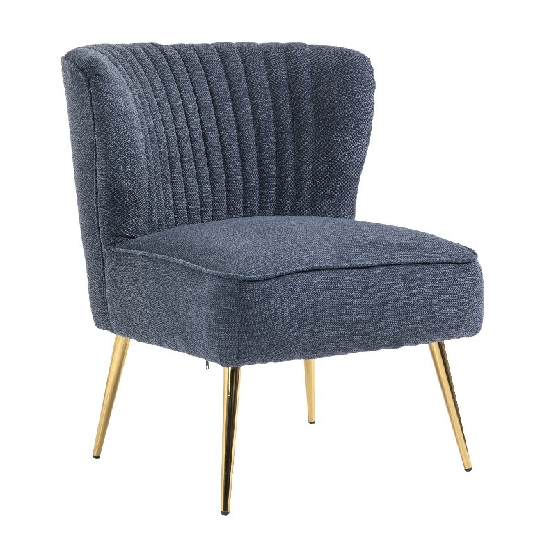 Deep Blue Linen Slipper Accent Chair Lounge Chair Linen Fabric Metal Frame