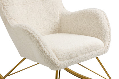 Beige Lambskin Upholstered Rocking Chair Accent Highback Armchair Metal Legs