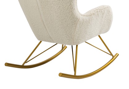 Beige Lambskin Upholstered Rocking Chair Accent Highback Armchair Metal Legs