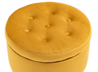 Small Mustard Yellow Fabric Storage Ottoman Tufted Foot Stool Studs and Rings