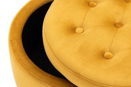 Small Mustard Yellow Fabric Storage Ottoman Tufted Foot Stool Studs and Rings