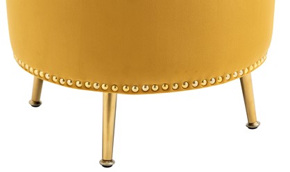 Small Mustard Yellow Fabric Storage Ottoman Tufted Foot Stool Studs and Rings