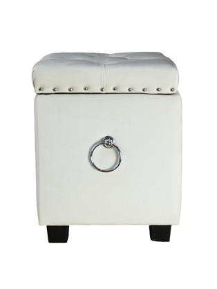 Small Cubix Beige Fabric Storage Ottoman Tufted Foot Stool Studs and Rings