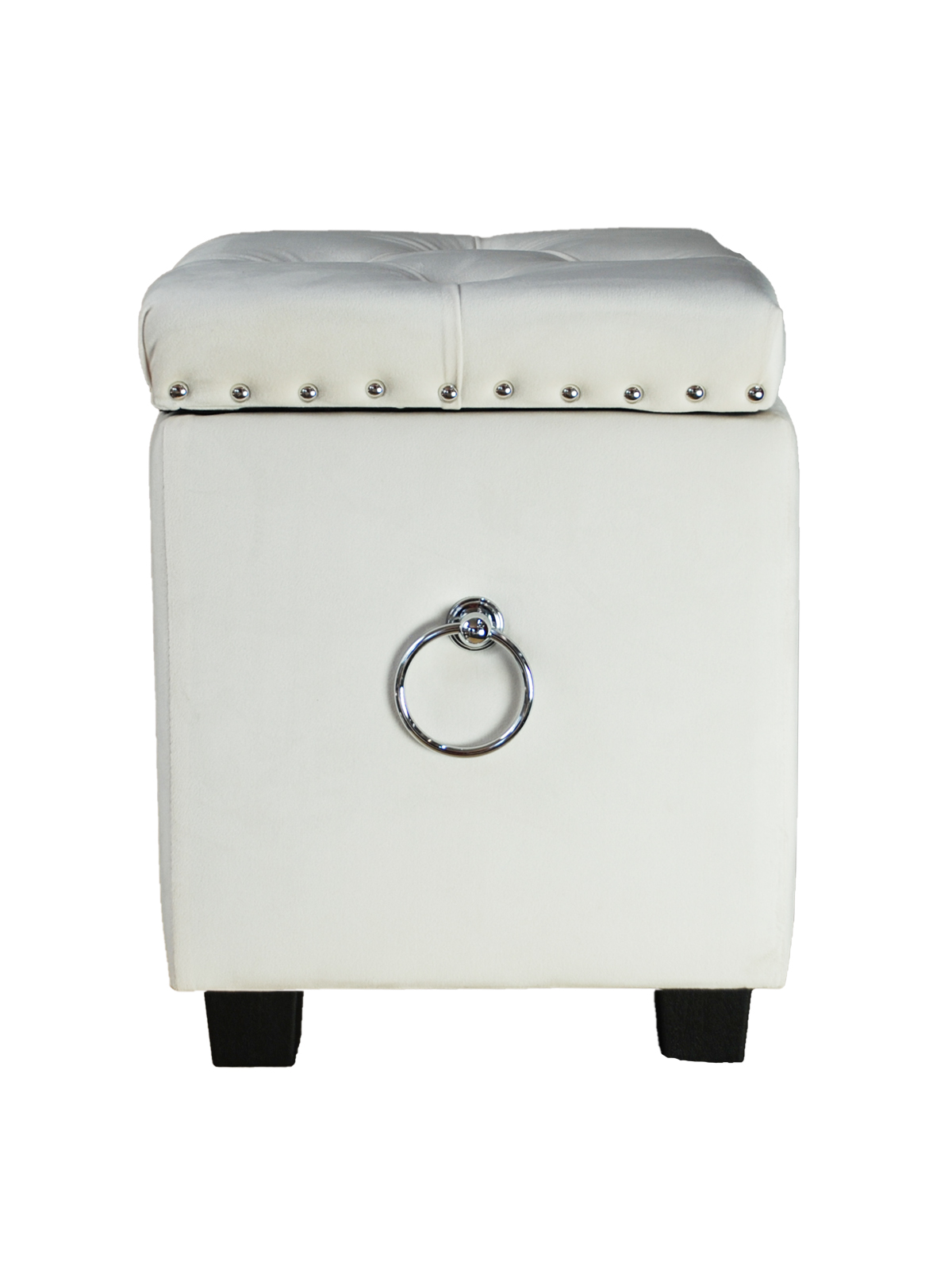 Small Cubix Beige Fabric Storage Ottoman Tufted Foot Stool Studs and Rings