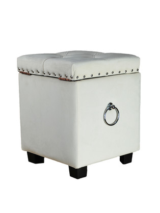 Small Cubix Beige Fabric Storage Ottoman Tufted Foot Stool Studs and Rings