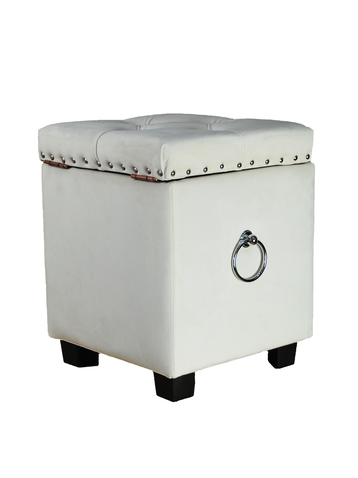 Small Cubix Beige Fabric Storage Ottoman Tufted Foot Stool Studs and Rings