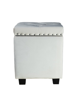 Small Cubix Beige Fabric Storage Ottoman Tufted Foot Stool Studs and Rings