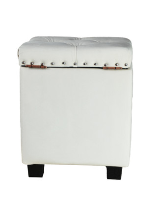 Small Cubix Beige Fabric Storage Ottoman Tufted Foot Stool Studs and Rings