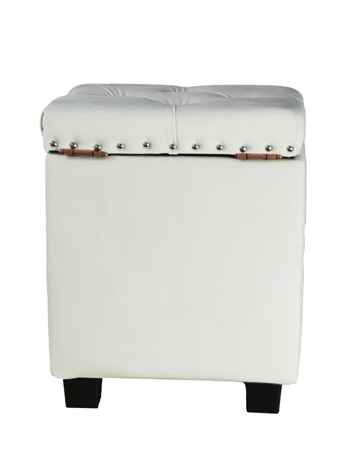 Small Cubix Beige Fabric Storage Ottoman Tufted Foot Stool Studs and Rings