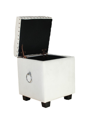 Small Cubix Beige Fabric Storage Ottoman Tufted Foot Stool Studs and Rings