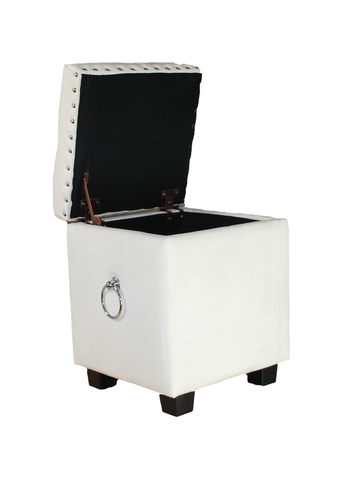 Small Cubix Beige Fabric Storage Ottoman Tufted Foot Stool Studs and Rings
