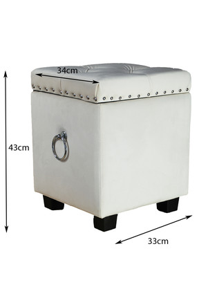 Small Cubix Beige Fabric Storage Ottoman Tufted Foot Stool Studs and Rings
