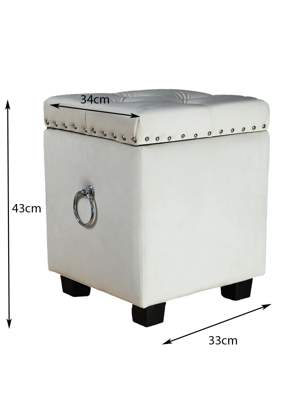 Small Cubix Beige Fabric Storage Ottoman Tufted Foot Stool Studs and Rings