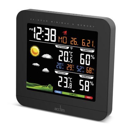 Acctim 'Wyndham' Colour Weatherstation clock in Black