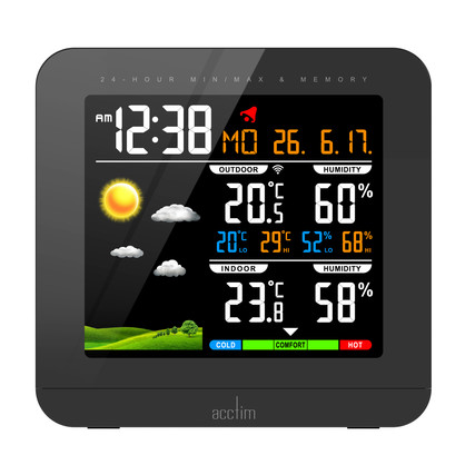 Acctim 'Wyndham' Colour Weatherstation clock in Black