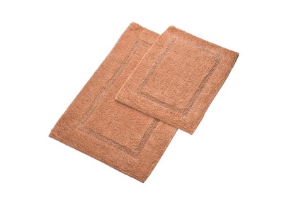 Tufted Bath Mat 2pc set Dusky Coral Race Track 100% Cotton 17"X24"/21"X34"