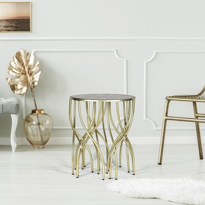 Spitiko Homes  Round Octopus Side Table Gold & Clear Glass/20 x 20 x 23