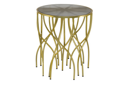 Spitiko Homes  Round Octopus Side Table Gold & Clear Glass/20 x 20 x 23