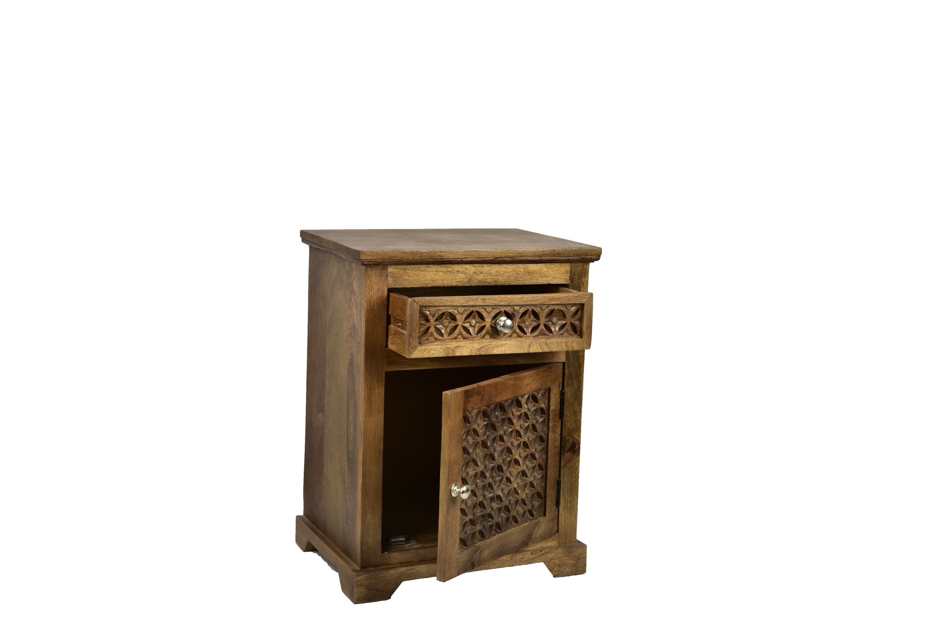 Spitiko Homes Solid wood Carving bedside table Natural  18 x 14 x 24