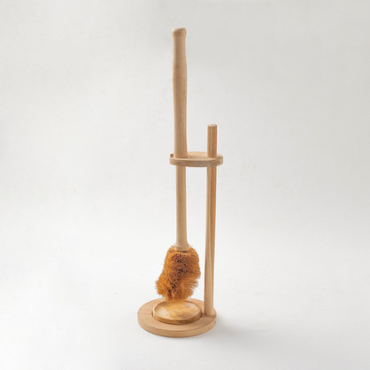 Teak Wooden Toilet Brush with Stand & Bowl