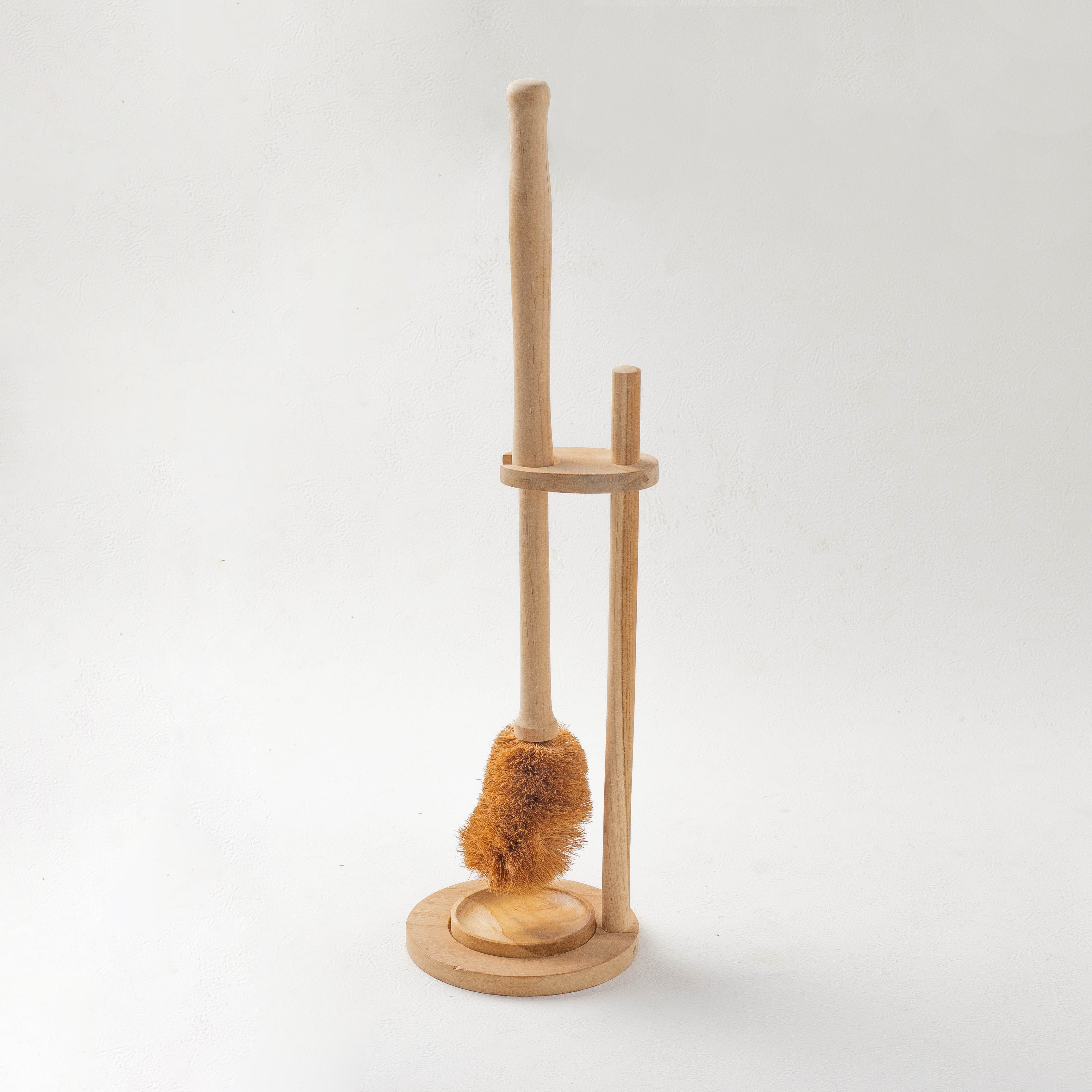 Teak Wooden Toilet Brush with Stand & Bowl